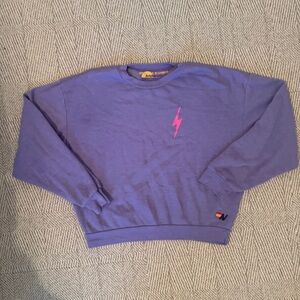 Aviator Nation Lavender Crewneck with Pink Lightning Bolt